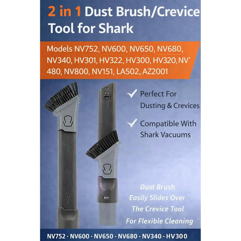 2 In 1 Duster Crevice Tool For Shark Vacuums, Fits NV And HV Series Uprights And Crossover Models, Lightweight Budget-Friendly Accessory