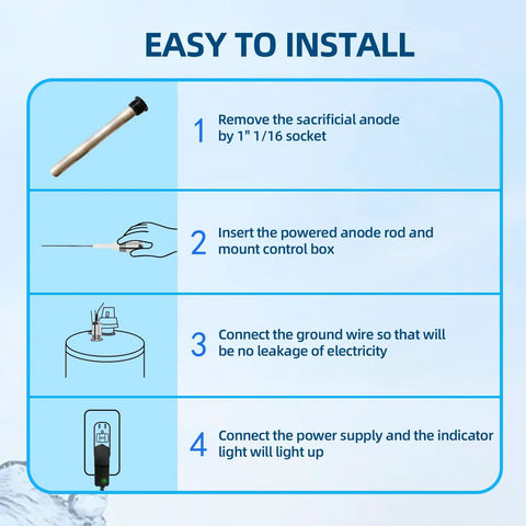 Powered Anode Rod For Hot Water Heater With Hex Head Style For 40 To 120 Gallon Tanks, Eliminates Rotten Egg Smell, Prevents Rust And Corrosion, Magnesium Or Aluminum Zinc Replacement, Improves Water Quality And Tank Longevity