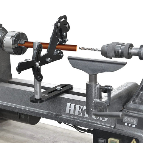 Wood Lathe Steady Rest With Neoprene Ball Bearing Wheels For Vibration Reduction on a lathe stabilizing a spindle