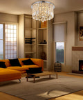 Living room with Seven Light Crystal Chandelier Pendant Ceiling Light With Sparkling K9 Crystals Modern Flush Mount Glam Fixture