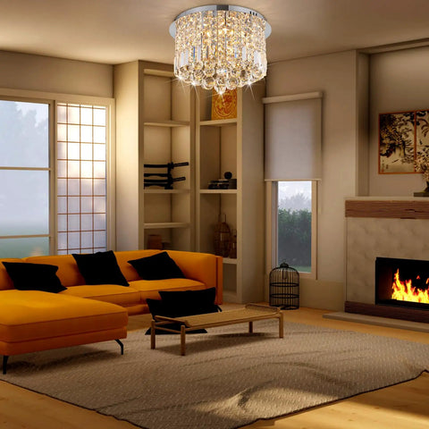 Living room with Seven Light Crystal Chandelier Pendant Ceiling Light With Sparkling K9 Crystals Modern Flush Mount Glam Fixture