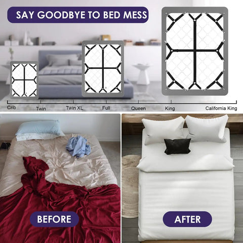 Bed Sheet Straps For Full Size Bed Six Piece Set With Adjustable Elastic Clips To Secure Fitted Sheets No More Wrinkles