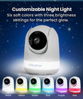 Add-On Camera For MaxView Video Baby Monitor with customizable RGB night light in 6 colors under starry night.