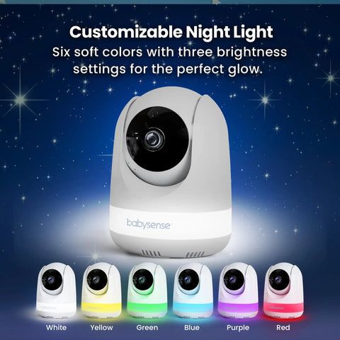 Add-On Camera For MaxView Video Baby Monitor with customizable RGB night light in 6 colors under starry night.