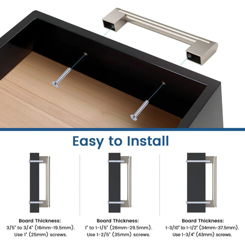 Installation guide for 30 Pack 5 Inch Hole Centers Stainless Steel Boss Bar Cabinet Pulls Satin Nickel Finish