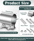 Four Piece 2.5 Inch Exhaust Clamp Set Stainless Steel 304 Quick No Weld Butt Joint Band Sleeve Coupler details and dimensions