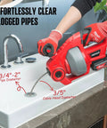 Cordless 25Ft Drain Auger Electric Snake Hair Clog Buster With Replaceable Shaft used on sink