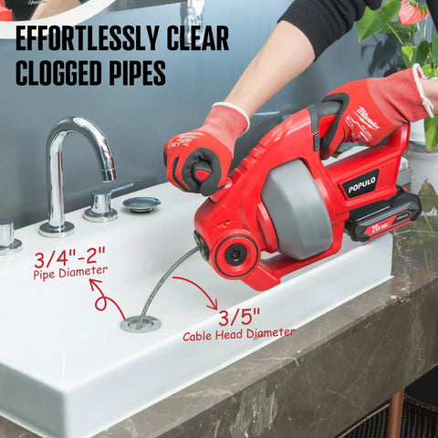 Cordless 25Ft Drain Auger Electric Snake Hair Clog Buster With Replaceable Shaft used on sink