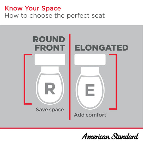 Diagram comparing round front and elongated toilet seats, illustrating size differences for selecting the right fit for comfort.