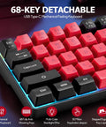 Solid Compact 68 Key Wired Keyboard With Butter Smooth Tactile Keys Dope Rainbow Rgb Backlights showing red and black keys.