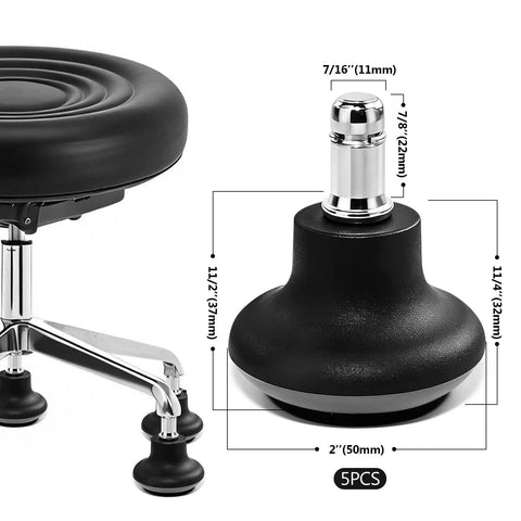 Straight Up Chair Wheel Stoppers 5 Pack Bell Glide Casters with 11mm stem, heavy-duty black, perfect for office or gaming setup.