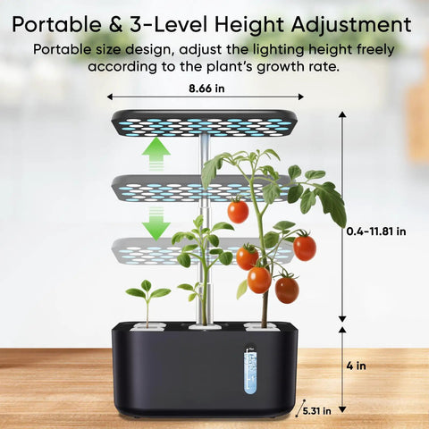Indoor Hydroponic Garden System with Full Spectrum LED Grow Light and Quiet Smart Water Pump, 5 Pods, adjustable height