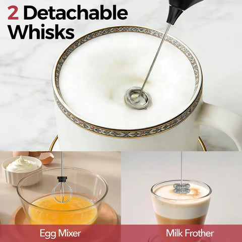 Rechargeable Milk Frother With Stand Handheld Coffee Frother Wand With Stainless Steel Whisk Electric Foam Maker in action