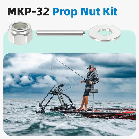 Prop Nut Kit For MKP 32 And MKP 37 Trolling Motors Replacement For Minn Kota Shear Pin displayed with fisherman on boat