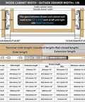 Diagram showing installation dimensions for Soft Close Stainless Steel Drawer Slides 12 Inch Full Extension 100LB 5 Pairs Side Mount Ball Bearing Rails for dresser cabinet replacement.