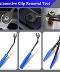 7 Piece Car Trim Removal Tool Kit with plastic pry tools and auto fastener clip pliers for quick panel detachment in automotive use.