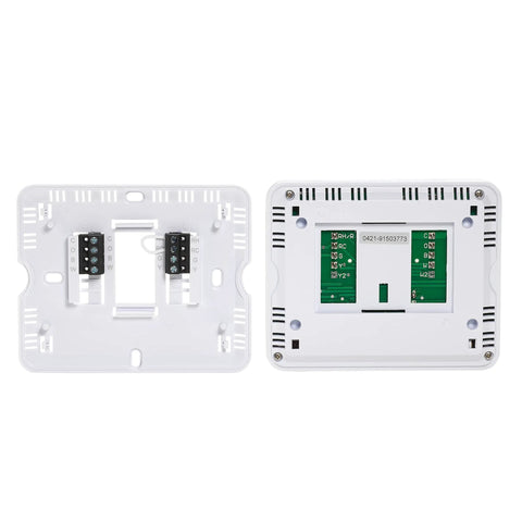 Back view of Pro Series 7 Day WiFi Programmable Thermostat With Touchscreen 4 Heat 2 Cool Multi Stage Climate Control housing and connectors