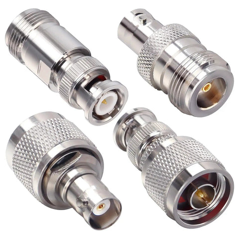 4 Pack N To BNC Coax Adapters Kit male to female and female to male for antennas radios gold plated copper nickel brass