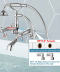 Polished Chrome Clawfoot Tub Faucet Set With Handheld Shower Wall Mount Tub Filler Two Cross Handles And Tub Spout Victorian Style