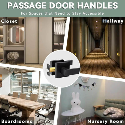 Passage Door Levers Set In Black Heavy Duty Keyless Door Handles Square Non Locking Design Reversible For Right Or Left Handed Use 3 Pack