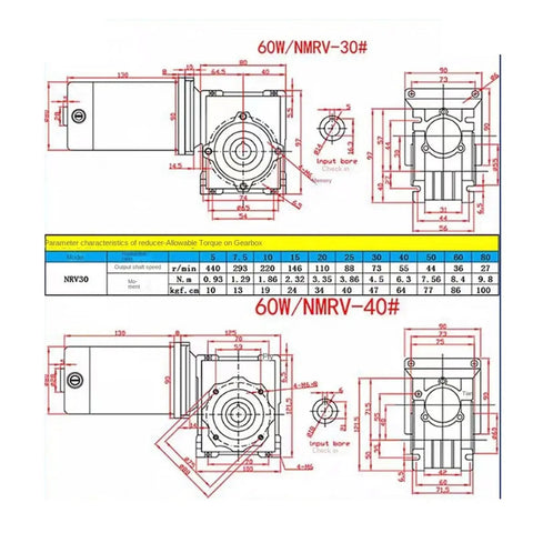 Hella Tough 60W DC Worm Gear Motor With 12V And 24V Hookup Featuring Knob Speed Control and Tight Right Angle Drive technical drawing.