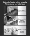 No Hassle Tile Leveling Jack With Smooth Telescoping Arm And Knurled Micro Dial For Dead On Floor Tile Placement and Heavy Duty Labor Saving Contractor Tool shown in a troubleshooting guide for tile installation.