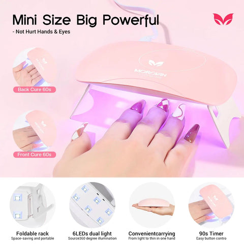 Mini UV lamp included in All-In-One Poly Gel Nail Kit For Beginners With UV Lamp And Slip Solution, ideal for DIY manicure.
