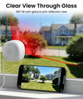 No Drill Window Camera Kit 2K 2 Pack With Dual Band WiFi Two Point Four GHz And Five GHz Dome Cameras for indoor security behind glass.