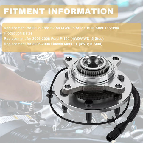 Front view of Pair Front Wheel Hub And Bearing Assemblies 515079 For 2005 To 2008 F150 4WD 6 Stud And 2006 To 2008 Mark LT Direct Replacement OEM