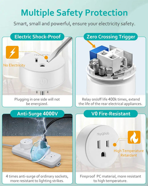 Safety features of Two Pack Wireless Remote Control Outlet Plugs No Wiring Needed Remote Light Switch Kit with 500 Feet RF Range 275V 15A 1500W.