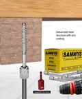 Three And One Half Inch Screw Vertical Threaded Rod Anchor For Wood No Pre Drilling Required Easy To Use Do It Yourself Steel With Zinc Finish One Quarter Inch By Three Inch Screw Length Pack Of 100 installed in wood with package visible