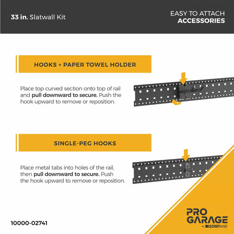 Garage Slatwall Hang Track Kit, 33 Inch Wide, With Pegboard Hooks, Hangers, And Paper Towel Holder, All In One Organizer System, Black
