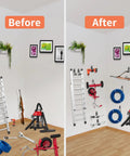 12 Pack Heavy Duty Steel Garage Hooks With Anti Slip Coating Wall Mount Organizer Before and After Tool Storage