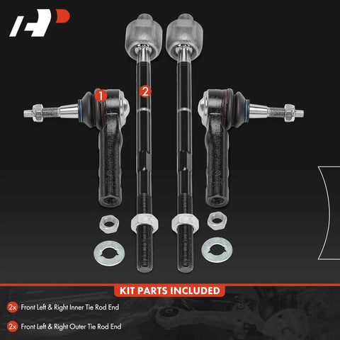 Front Inner And Outer Tie Rod End Kit For Buick LaCrosse 2014 2015 2016 And Regal 2015 And Up With Power Steering Complete Front Suspension Steering Replacement, black metal parts