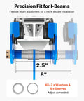Heavy-Duty Manual Trolley For I-Beams, 3 Ton Load Capacity, dual-wheel mechanism with adjustable flange from 2.5 to 8 inches