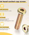 Flat head socket cap screw in carbon steel with hex design, part of Rock Solid Furniture Replacement Screw Set with Killer Barrel Nuts.