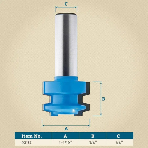 Shop Ready Drawer Lock Router Bit Cuts Knockout Interlocking Joints For Durable Drawers With 1 1 16 Inch Cutting Diameter And 1 4 Inch Shank, top view showing dimensions.