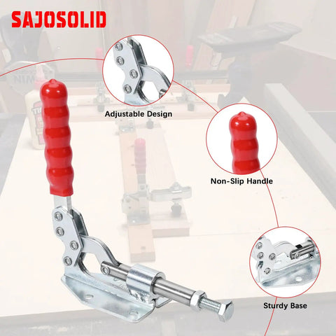 2 Pack Push Pull Toggle Clamp 36020 With 396 Lb Holding Capacity, 1.17 Inch Stroke, 144.5 Degree Handle Open, Red Grippy Cushioned Grip For Comfort, Heavy Duty Workholding Clamp For Fast, Secure Tightly Held Parts In Home Shop And Garage.