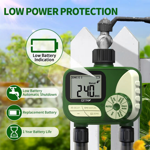Dual Zone Hose Timer For Lawn And Garden, Smart Programmable Irrigation Controller With Rain Delay, IP54 Waterproof Outdoor Watering System