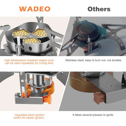 Comparison of Powerful 6800W Windproof Camping Stove's copper core and piezo ignition advantage over other stoves