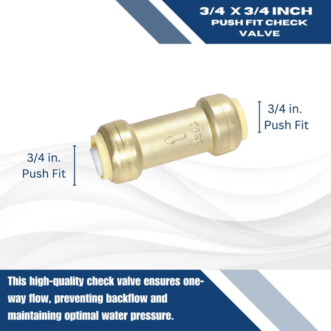 Front view of brass 3/4 in push-fit check valve for copper/PEX/CPVC plumbing
