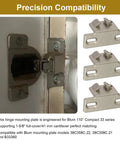 Pro Grade Three Pack Cabinet Hinge Mounting Plates Built For 1 5/8 Inch Overlay Doors featuring Blum 110 compact hinge compatibility.