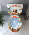 Elongated Toilet Seat for Bathroom Decor featuring a cute dog graphic with text, suitable for most toilet sizes.
