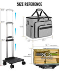 Rolling Bag With Detachable Dolly For Work Office Teaching And Craft, size reference showing dimensions and compartments, grey