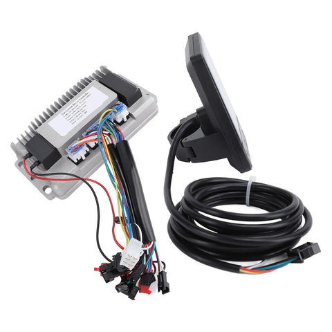 1000W 38A Electric Bike Brushless Motor Controller with TFT screen and LCD display, wiring and connectors visible, 60V compatible.