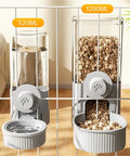 Cage Hanging Pet Bowl Gravity Water Dispenser For Dogs Cats Rabbits Kick Resistant Double Feeder Crate Kennel Food Bowls No Sweat Cleanup Top Shelf Hydration Spot Blue with 520ML water and 1200ML food containers.