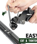 Stainless Steel Cable Tie Gun With 200 Heavy Duty 304 Stainless Zip Ties cutting black ties on a pipe