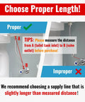 Instruction on choosing proper length for 12 Inch Braided Stainless Steel Toilet Water Supply Line With 7/8 Inch Ballcock To 3/8 Inch Compression Fittings Includes Wrench And Sealing Tape For Quick Easy Installation.