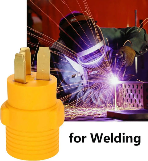 Nema 10 To 14 Power Adapter 50 Amp Plug Converter for Dryers Welders Generators And Rvs, yellow, three prong for welding use.