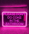 Please Dont Do Coke In The Bathroom 3D Art Carving Neon Sign Pink LED USB Wall Decor for Bedroom Living Room Indoor Party, 40x27cm